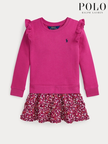 Polo Ralph Lauren Girls Pink Jersey Sweatshirt 100% Cotton Floral Dress (E53305) | 480 LEI