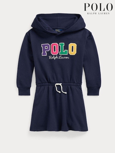 Polo Ralph Lauren Girls Navy Jersey Belted Sporty Logo Hooded Dress (E53316) | 82 €