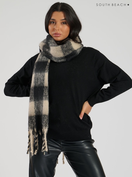 South Beach Green Check Fluffy Scarf (E53378) | €12.50