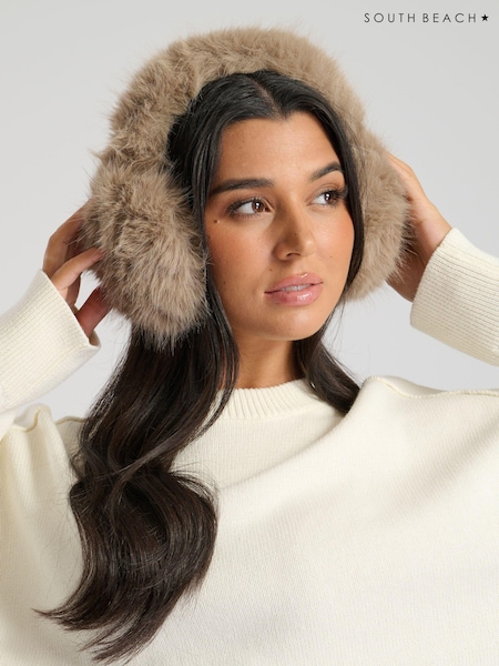 South Beach Taupe Fluffy Faux Fur Earmuffs (E53388) | 15 €