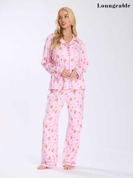 Loungeable Christmas Gingerbread Button Shirt And Long Joggers Pyjamas Set (E53435) | €35
