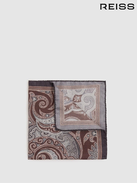 Schokoladenbraun - Reiss Lucca Silk Hybrid Print Einstecktuch (E53451) | 58 €