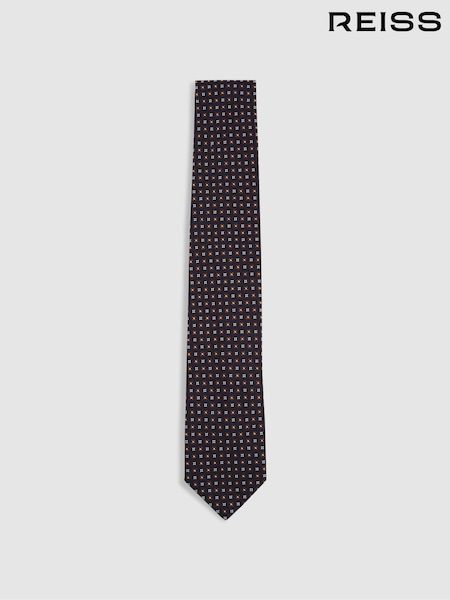 Reiss Navy/Tobacco Pelosa Silk Blend Foulard Floral Tie (E53459) | AED418