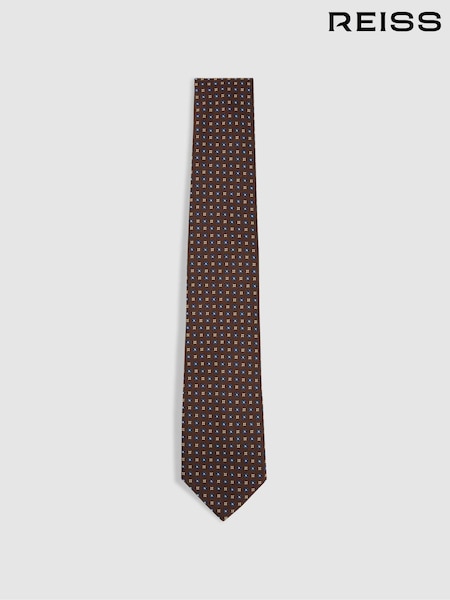 טבק/כחול כהה - Reiss Pelosa Silk Blend Foulard Floral Tie (E53461) | ‏423‏₪