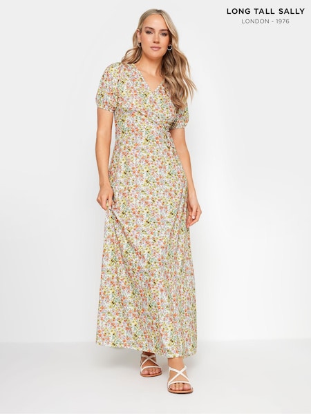 Long Tall Sally Pink Pastel Vintage Floral Wrap Maxi Dress (E53494) | $70