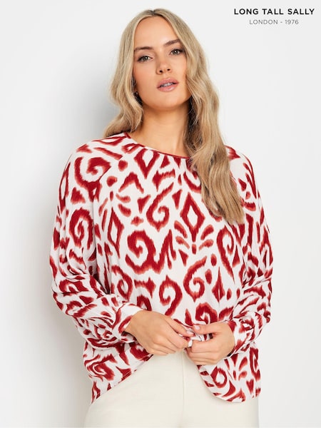 Long Tall Sally Orange Print Raglan Sleeve Top (E53496) | ₪146
