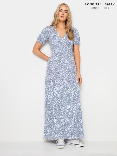 Long Tall Sally Blue/White Ditsy Wrap Maxi Dress (E53498) | €61