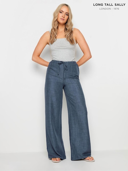 Long Tall Sally Blue Textured Wide Leg Trousers (E53512) | €52