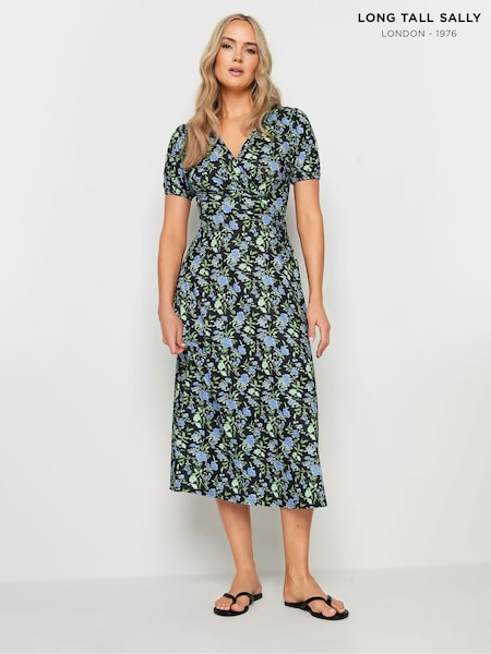 Long Tall Sally Black Floral Wrap Midi Dress (E53522) | €46