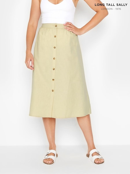 Long Tall Sally Natural Linen Button Through Skirt (E53531) | AED181