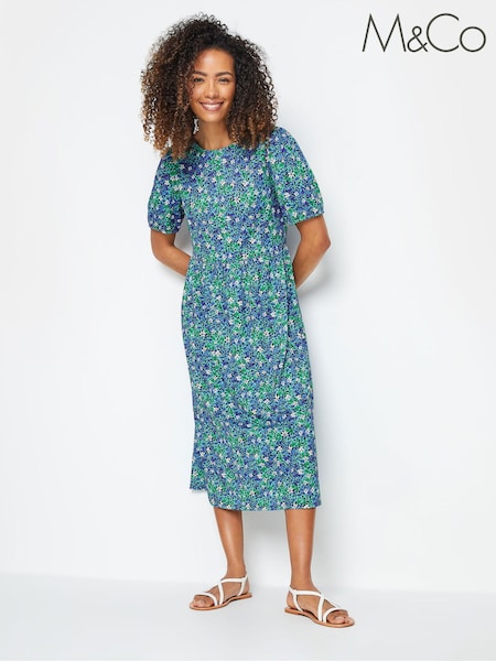 M&Co Blue Ditsy Balloon Sleeve Smock Dress (E53564) | €48