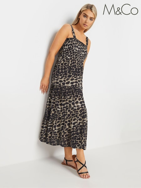 M&Co Natural Animal Print Shirred Waist Strap Dress (E53567) | €48