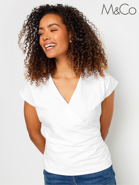 M&Co White Grown On Sleeve Wrap Top (E53573) | 94 QAR