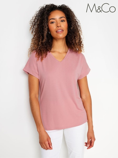 M&Co Pink Premium Modal V-Neck T-Shirt (E53631) | 94 QAR
