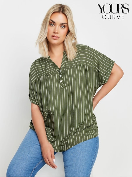 Yours Curve Green Stripe Notchneck Blouse (E53646) | 1,742 UAH