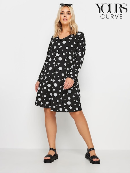 Yours Curve Black Dot Printed Mini Dress (E53673) | €44