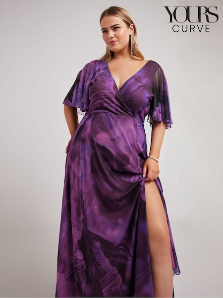 Yours Curve Purple London Abstract Wrap Maxi Dress (E53678) | ₪352