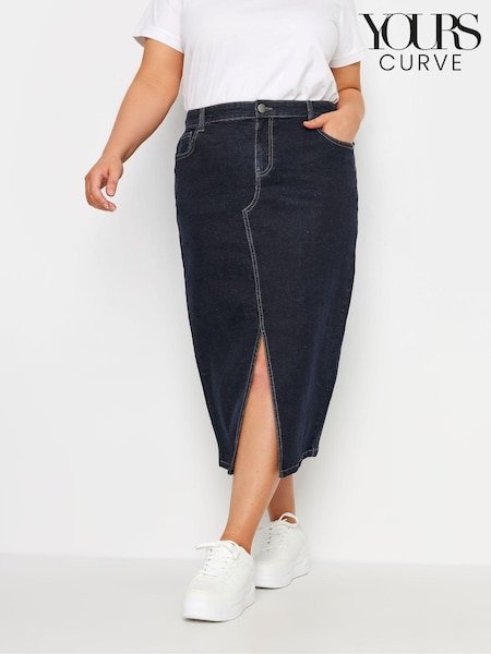 Yours Curve Blue Midi Stretch Denim Skirt (E53692) | €48