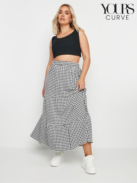 Yours Curve Gingham Jersey Tiered Skirt (E53693) | ‏156‏₪