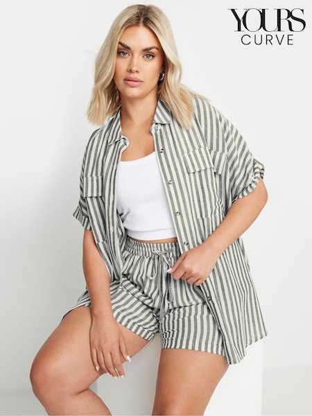 Yours Curve Black Short Sleeve Linen Pinstripe Shirt (E53698) | 1,742 UAH