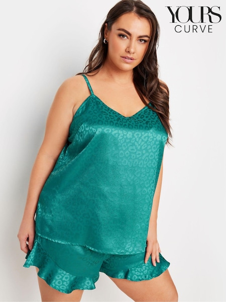 أخضر - Yours Curve Satin Jacquard Pyjamas Set (E53705) | ‏129 ر.ق.