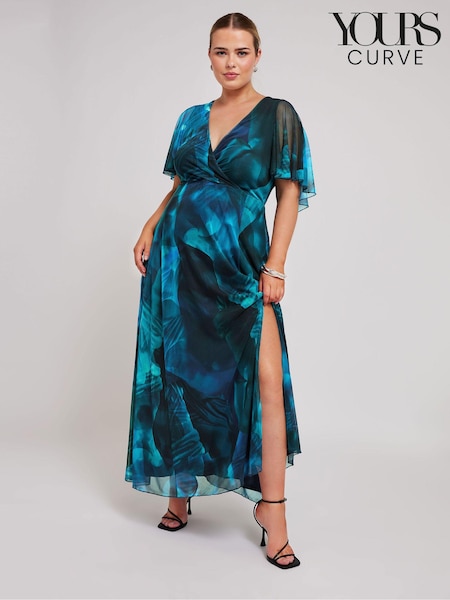 Yours Curve Blue London Abstract Wrap Maxi Dress (E53708) | 346 QAR