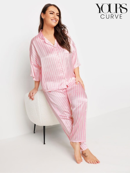 Yours Curve Satin Stripe Pyjama Set (E53712) | ‏168 ر.ق.