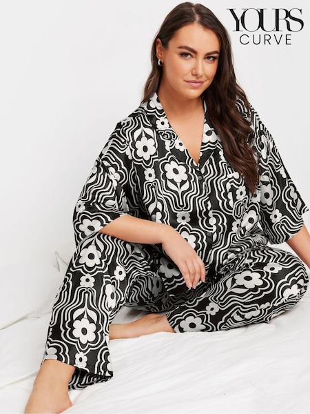 Yours Curve Black Satin Pyjama Set (E53713) | €52