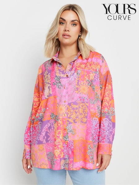 Yours Curve Pink Limited Collection Scarf Boyfriend Shirt (E53722) | €42
