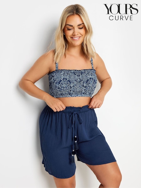 כחול  - Yours Curve Tassel Detail Beach Shorts (E53724) | ‏101‏₪