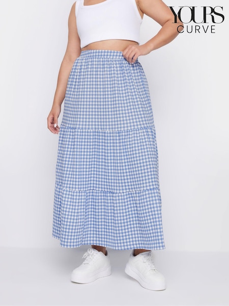 Yours Curve Gingham Textured Maxi Skirt (E53732) | €49