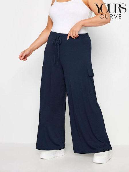 Albastru - Pantaloni largi cargo Yours Curve Jerseu (E53735) | 201 LEI