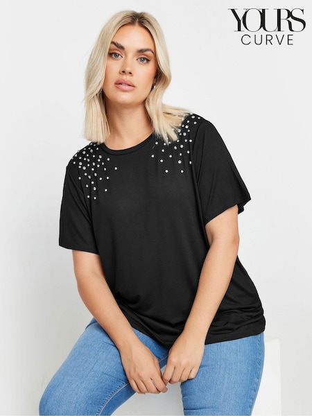 Yours Curve Black Pearl Detail T-Shirt (E53736) | €35