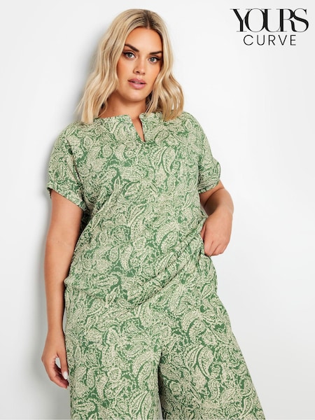 Yours Curve Green Notch Texture Top (E53744) | $47