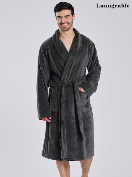 Loungeable Grey Fleece Shawl Collar Dressing Gown (E53830) | AED198