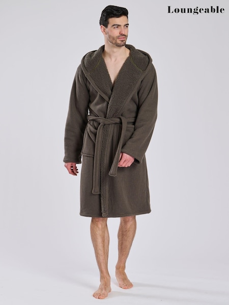 Loungeable Brown Waffle Bonded Fleece Lined Brown Hooded Dressing Gown (E53838) | AED147