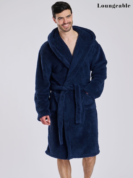 Loungeable Blue Sherpa Hooded Dressing Gown (E53843) | AED198
