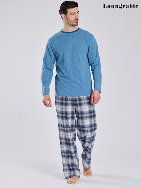 Loungeable Light Blue Jersey Top With Brushed Check Trousers (E53848) | €37