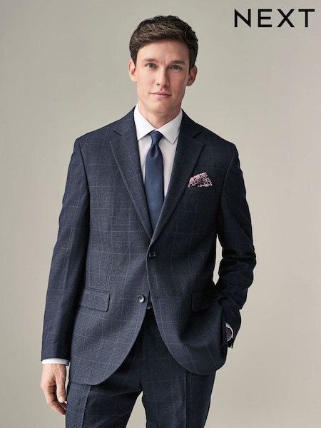 Navy Blue Regular Fit Prince of Wales Check Suit Jacket (E53862) | €112