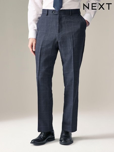 Navy Blue Regular Fit Prince of Wales Check Suit Trousers (E53863) | R$ 430