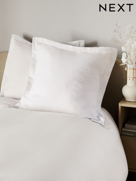 Set of 2 White Waffle Large Square Pillowcases (E53902) | OMR6