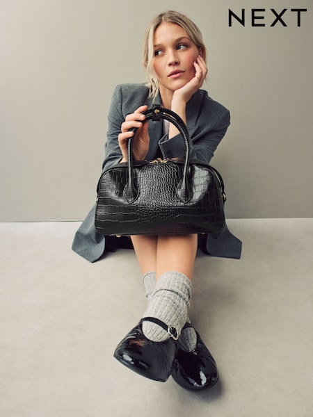 Black Croc Effect Handheld Shopper Bag (E53921) | €28