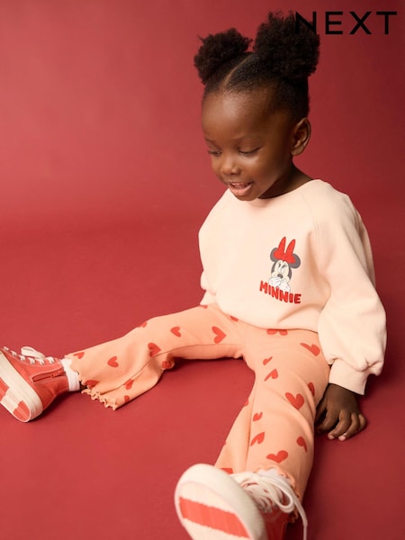Pink/Peach Hearts Disney Minnie Mouse Sweatshirt & Flared Leggings Set (3mths-7yrs) (E53933) | 69 QAR - 83 QAR