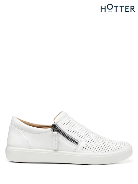 Hotter White Wide Fit Daisy Slip-On Zip Shoes (E53954) | €121