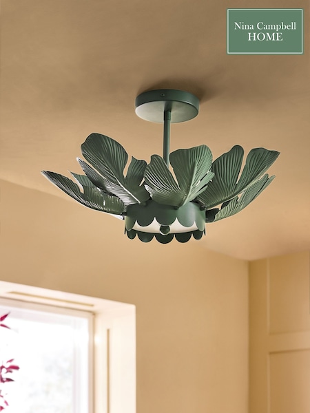 Nina Campbell Green Banyan Flush Ceiling Light (E53977) | €266