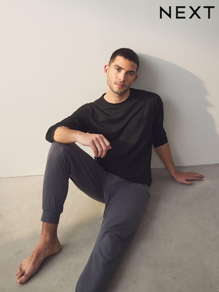Schwarz/Grau - Long Sleeve Cuffed 100% Cotton Pyjamas (E53982) | 36 €