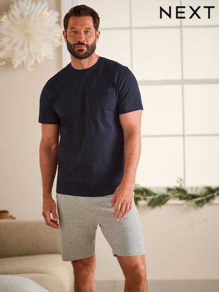 أزرق/رمادي - Jersey Pyjamas Shorts Set (E53984) | ‏69 ر.ق.