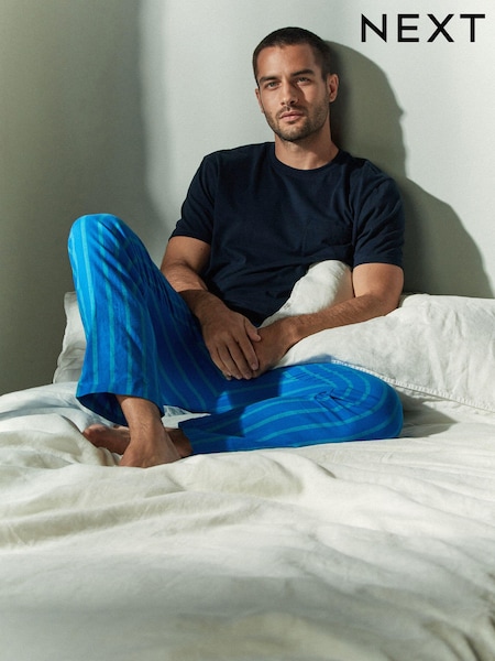 Blue Stripe Woven 100% Cotton Pyjamas Set (E53989) | AED91