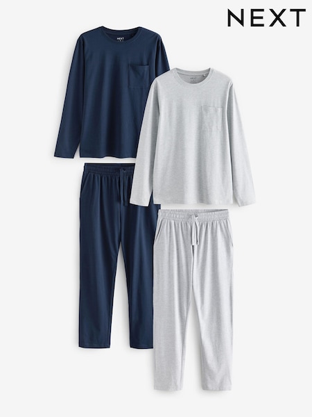 Navy Sininen/harmaa - Long Sleeve Jersey Pyjamas Set (E53998) | €58