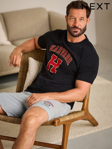 Black/Grey Harvard Jersey Short Pyjama Set (E54001) | €30